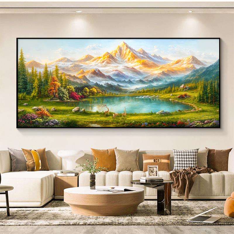 聚宝盆山水画靠山图客厅装饰画沙发背景墙挂画轻奢高级感2025新款
