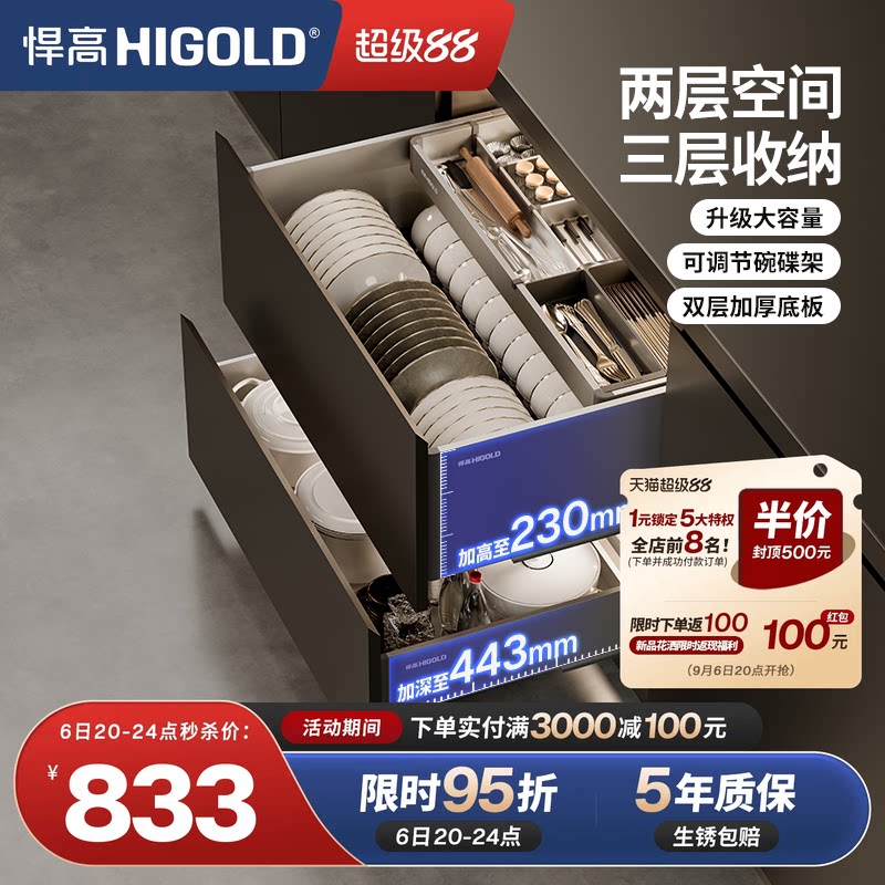 悍高KE系列三层抽屉式碗碟拉篮图片
