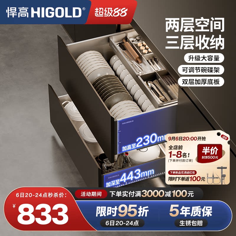 悍高KE系列三层抽屉式碗碟拉篮图片