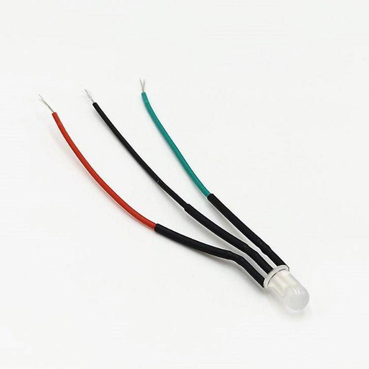 5MM圆头雾状LED双色发光二极管 3V6V12V24V220V共阴共阳带线20CM