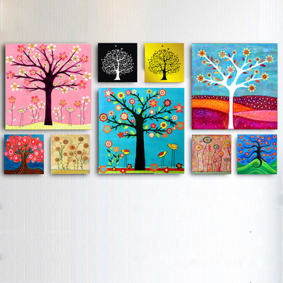 摇钱树卡通楼梯装饰画客厅照片墙挂画幼儿园M文化墙壁画抽象发财