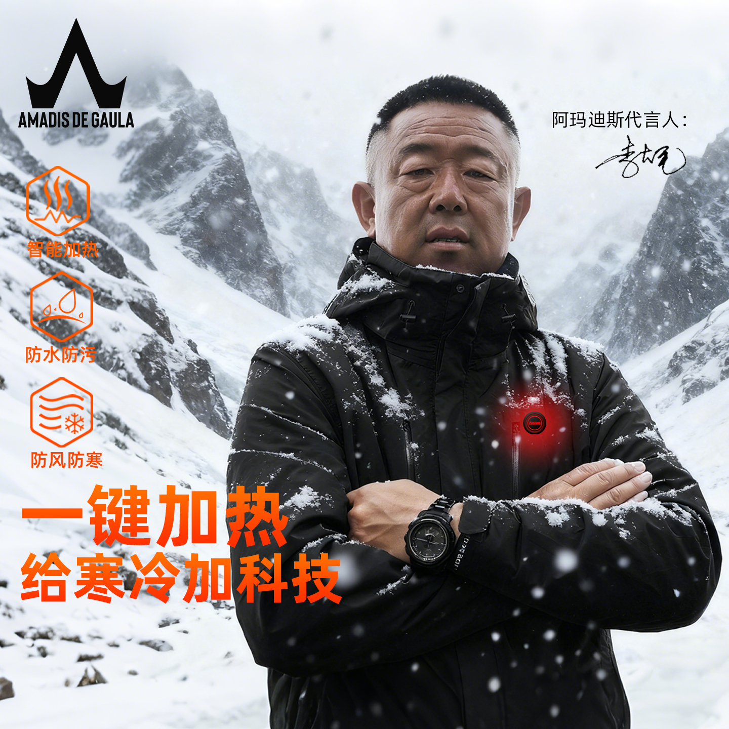 阿玛迪斯加热冲锋衣防风防水外套