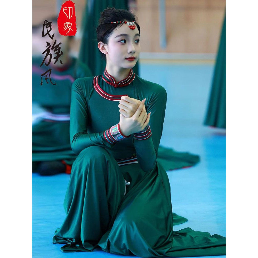 蒙古风女成人舞蹈演出服长袖立领
