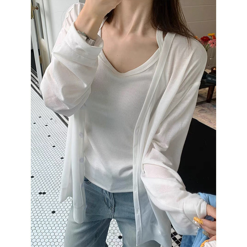 MosesQueen魔西女王米白色莱赛尔开衫外套薄款外搭长袖空调衫上衣