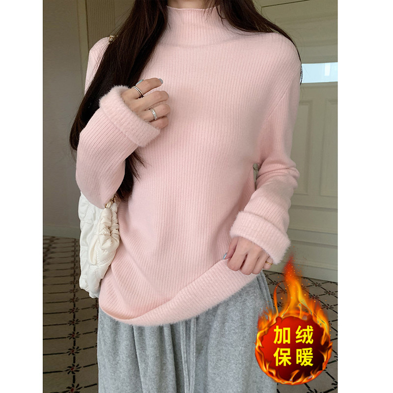 MosesQueen魔西女王加绒加厚半高领针织打底衫冬内搭毛衣长袖上衣