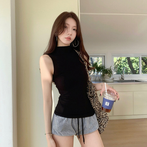 美式半高领无袖背心修身显瘦百搭
