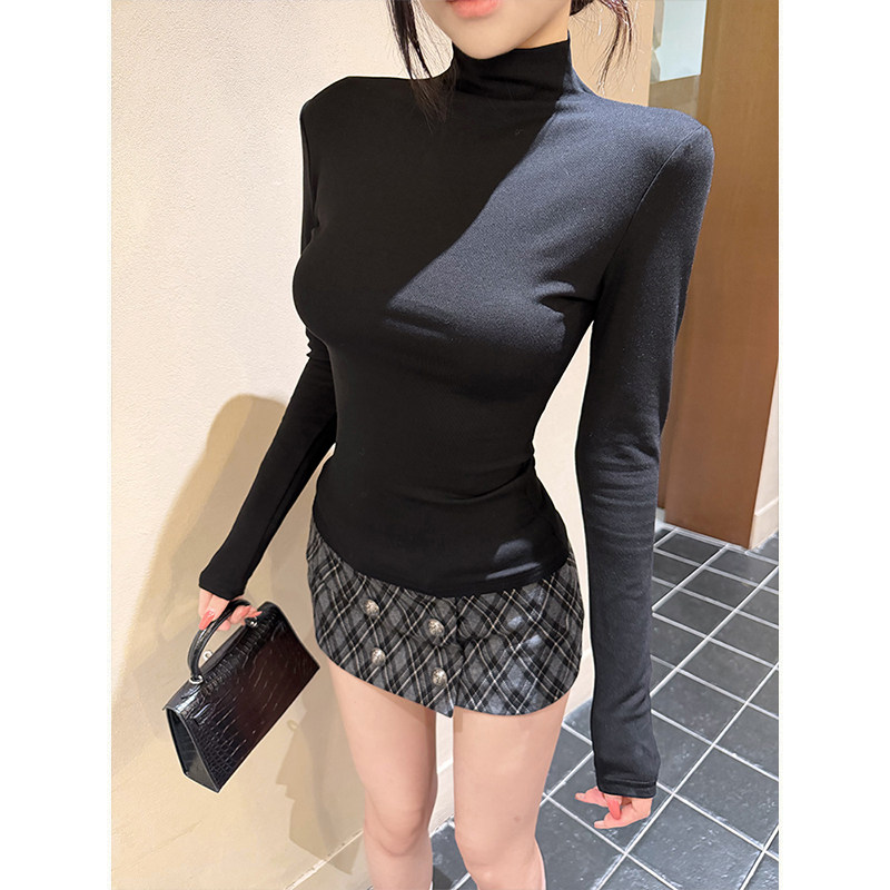 MosesQueen魔西女王磨毛加厚半高领打底衫秋冬季内搭长袖t恤上衣