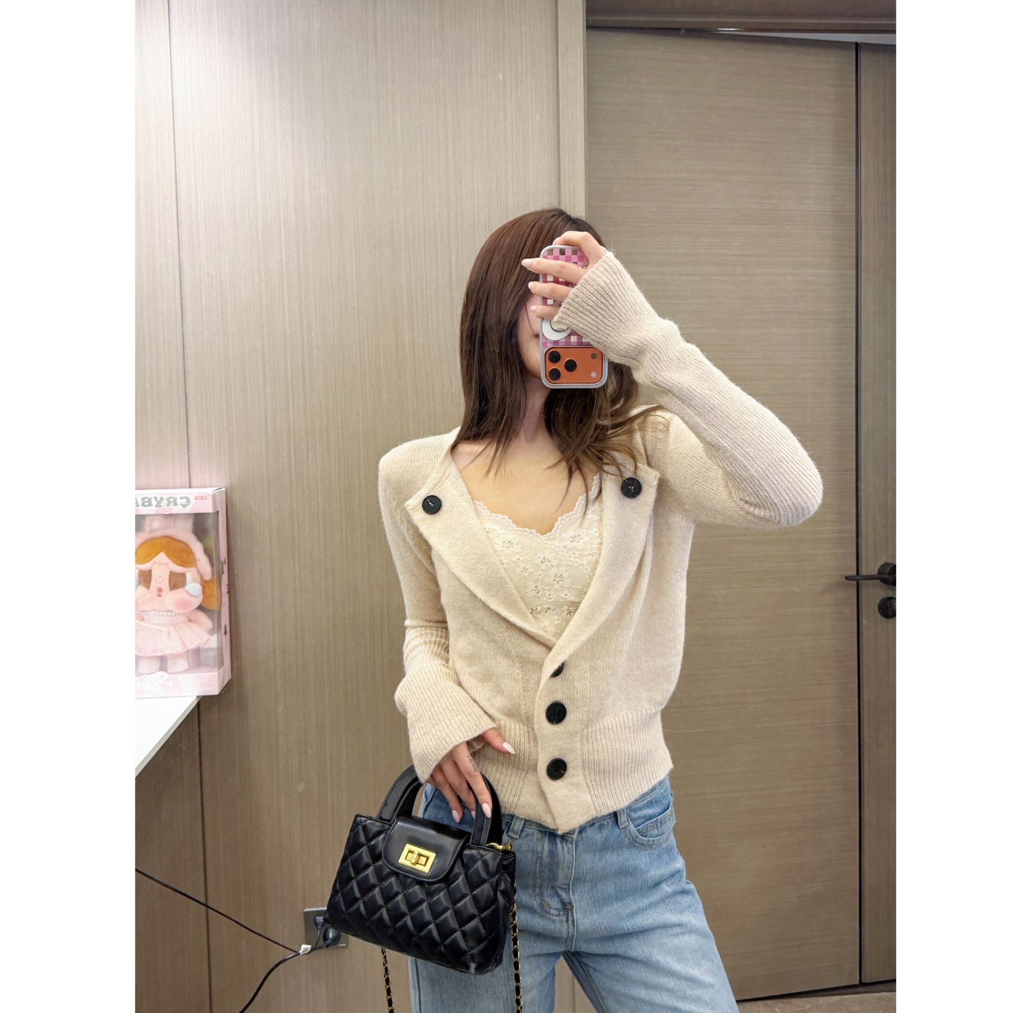 纽扣翻领针织开衫毛衣外套上衣女图片