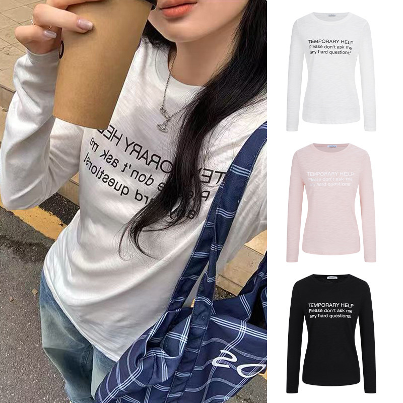 MosesQueen魔西女王字母印花纯棉长袖t恤女春季宽松内搭打底上衣,女装/女士精品,T恤,淘宝优惠券,粉丝福利购,淘宝优惠卷