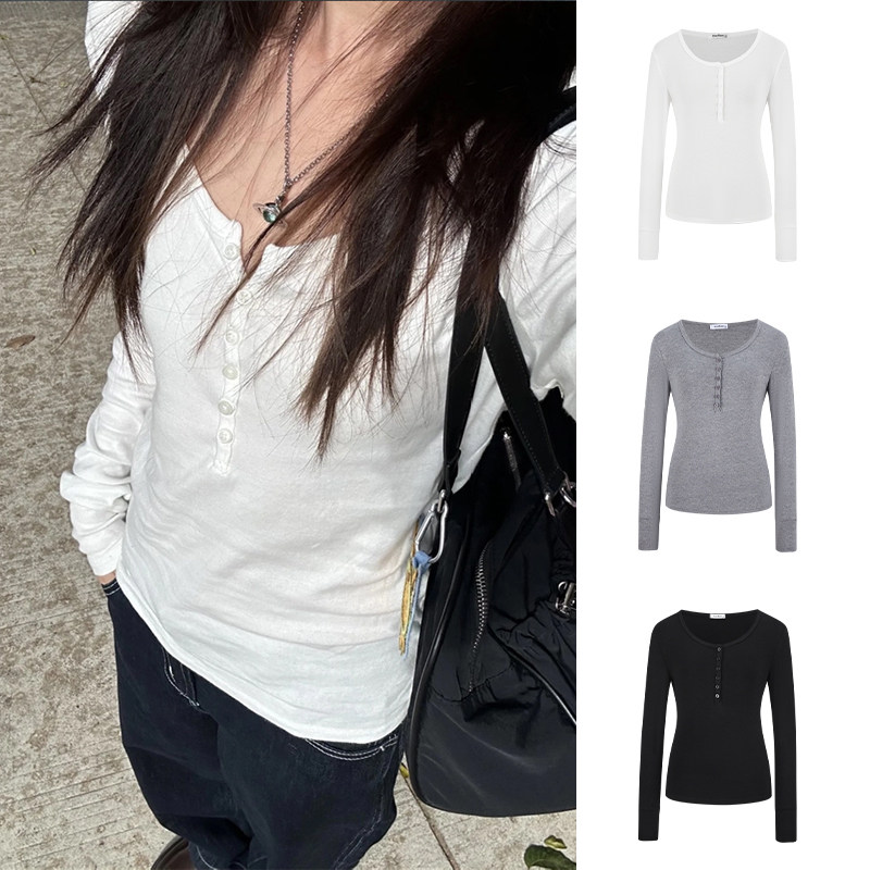 MosesQueen魔西女王白色半开领长袖t恤女春秋露锁骨内搭打底上衣,女装/女士精品,T恤,淘宝优惠券,粉丝福利购,淘宝优惠卷