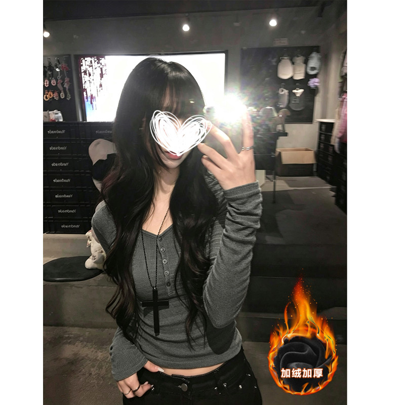 MosesQueen魔西女王加绒加厚打底衫秋冬内搭修身显瘦长袖t恤上衣