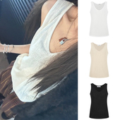 MosesQueen魔西女王白色棉麻吊带背心女夏季 外穿v领内搭打底上衣