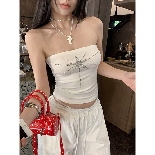 星星烫钻抹胸辣妹设计感短款上衣