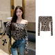 显瘦短款 MosesQueen魔西女王豹纹一字肩长袖 t恤春秋修身 露肩上衣