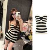 MosesQueen魔西女王条纹针织抹胸连衣裙女夏季 收腰显瘦包臀短裙子