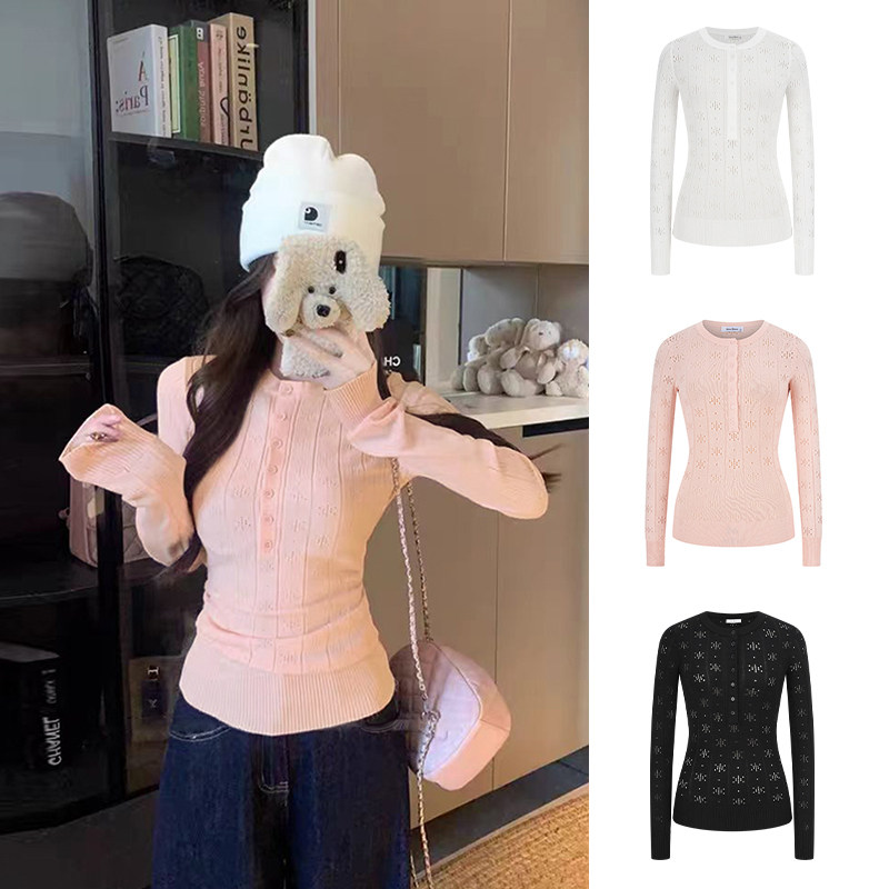 MosesQueen魔西女王粉色缕空针织衫女内搭修身显瘦半开领长袖上衣,女装/女士精品,毛针织衫,淘宝优惠券,粉丝福利购,淘宝优惠卷