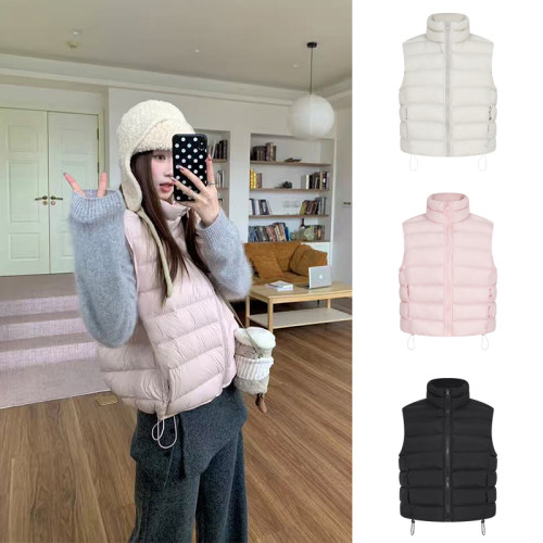 粉色立领棉服马甲外套无袖上衣女