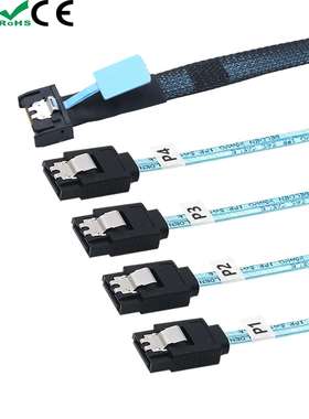 Slim MINISAS 8654 MCIO 4I(38P)转4个sata PCIE5.0服务器高速线