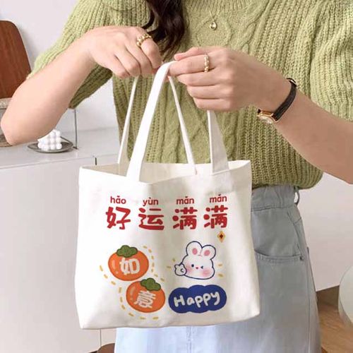 新款小清新手提小包外出帆布包少女可爱简约装水杯袋方便上课上班