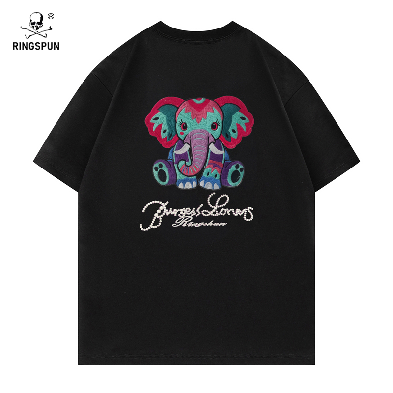 RINGSPUN【紫色彩象】重磅可变色潮牌T恤男 圆领短袖T恤男女同款