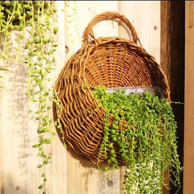 编织花盆挂墙竹编篮挂式壁挂挂壁花篮阳台藤编吊兰挂篮竹筐竹篮绿
