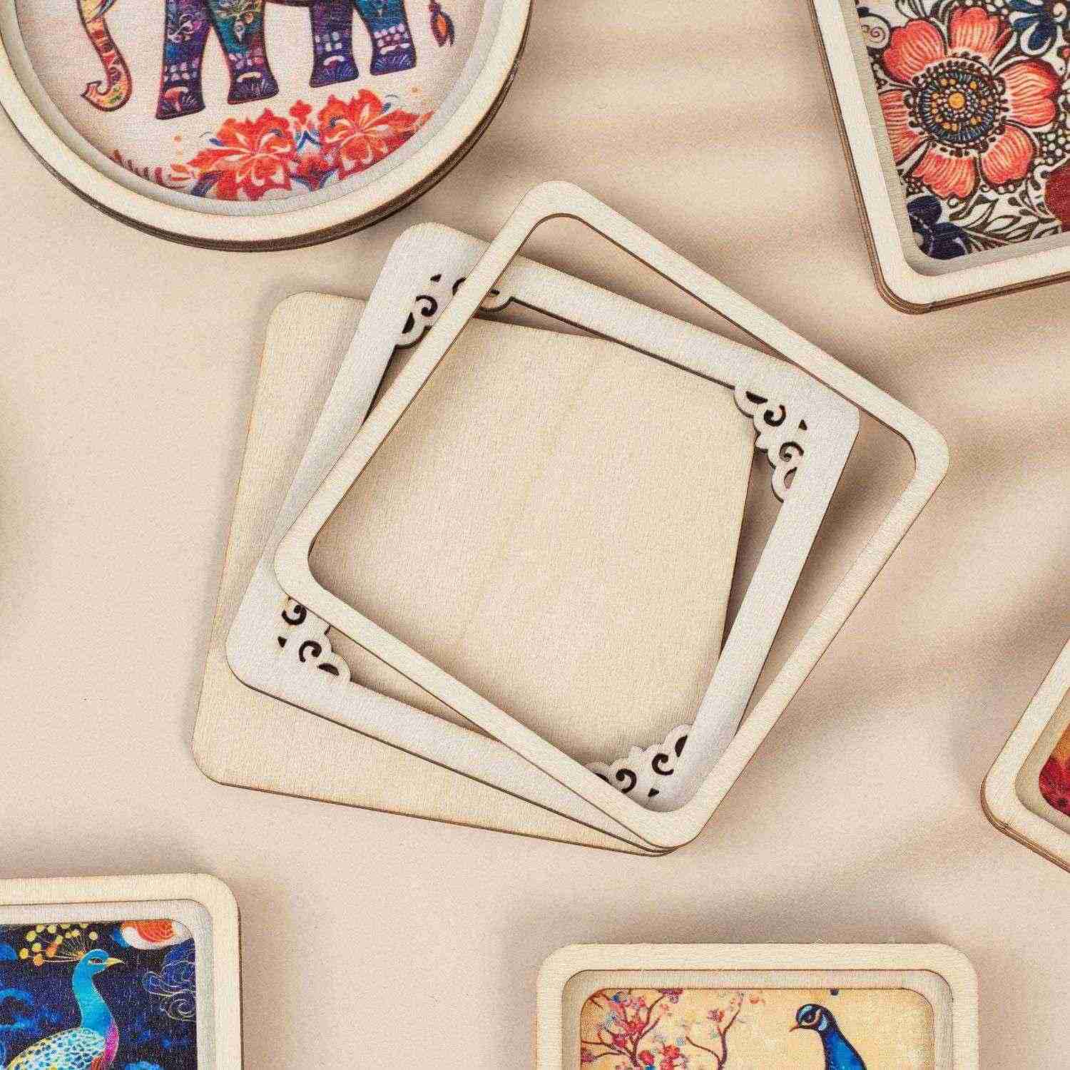 10个装傣绣冰箱贴配件DIY圆形画框装裱刺绣字木片手工冰箱贴配件