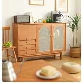 极简餐边柜实木樱桃木藤编柜北欧客厅玄关柜储物柜中古碗柜茶水柜