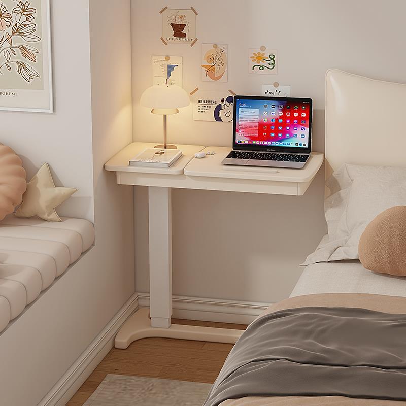 小户型卧室懒人床边桌可移动升降学习桌多功能实木小书桌子翻盖60