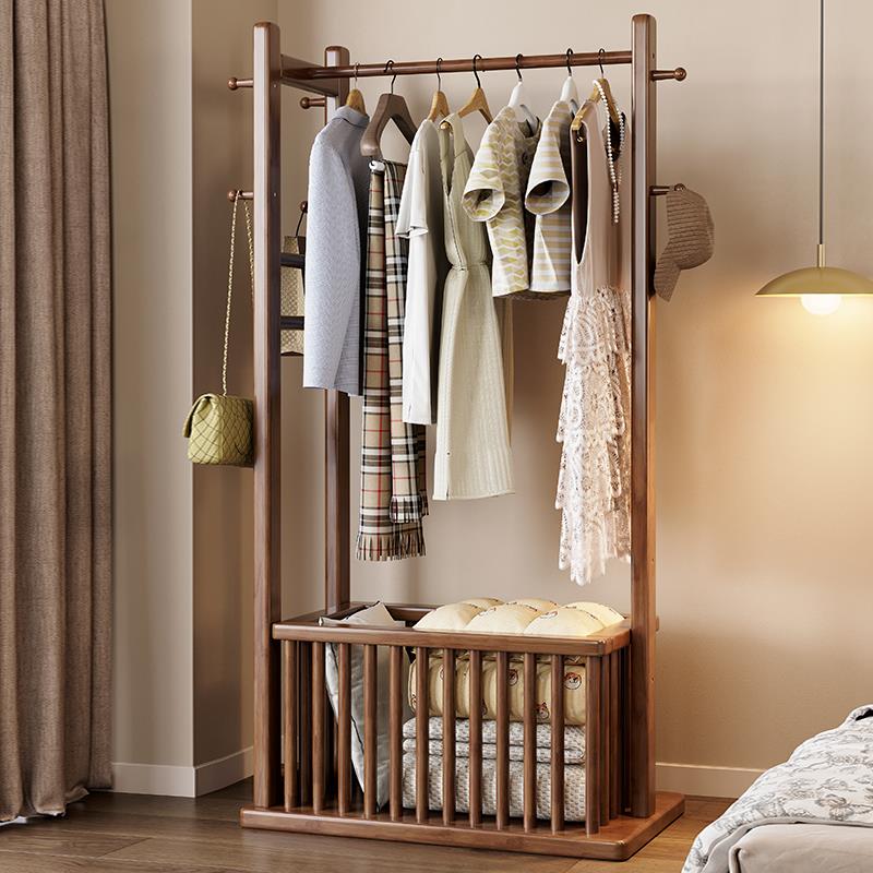 实木衣帽架落地卧室家用脏衣篓置物架房间进门挂衣架不占地收纳层
