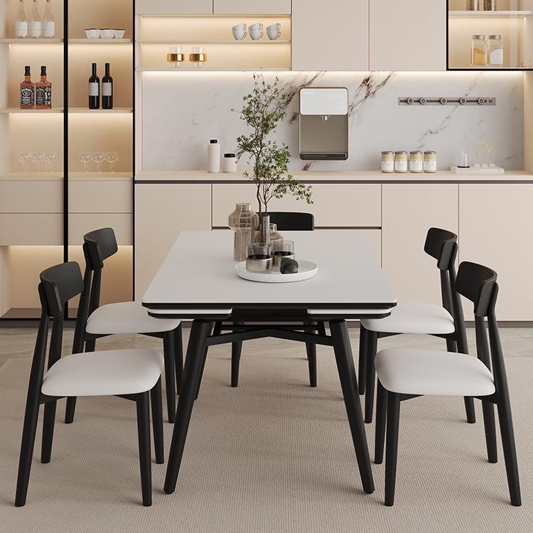 北欧多功能现代简约实木岩板可伸缩白蜡木餐桌椅组合可变方桌两用