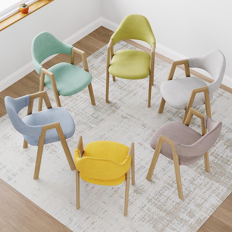 仿实木餐椅家用餐厅牛角凳子靠背餐饮商用咖啡店餐桌椅子书桌学习