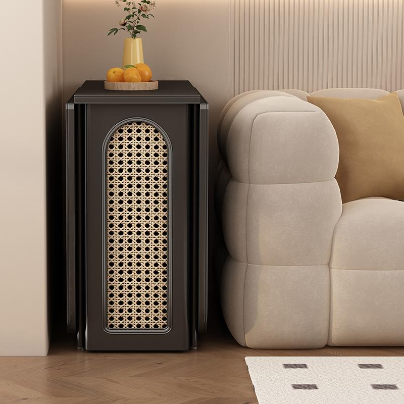 黑色岩板极窄折叠餐桌隐藏椅子小户型客餐厅可移动6人位餐桌带轮