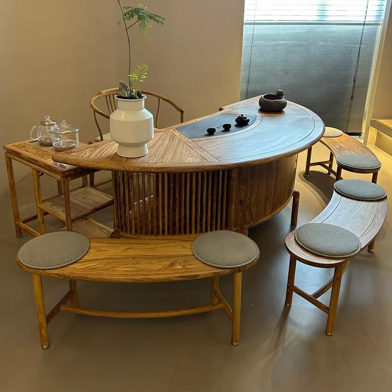 新中式2025新款高端弧形茶桌客厅胡桃木现代高级感办公室茶台