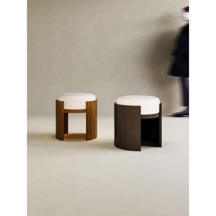 中古实木餐椅家用茶凳餐厅凳子设计师民宿酒店真皮小矮凳餐桌椅子