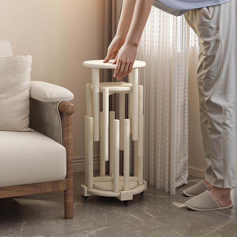 实木小凳子家用矮凳茶几可移动叠叠乐圆凳边几餐桌凳带万向轮滑轮