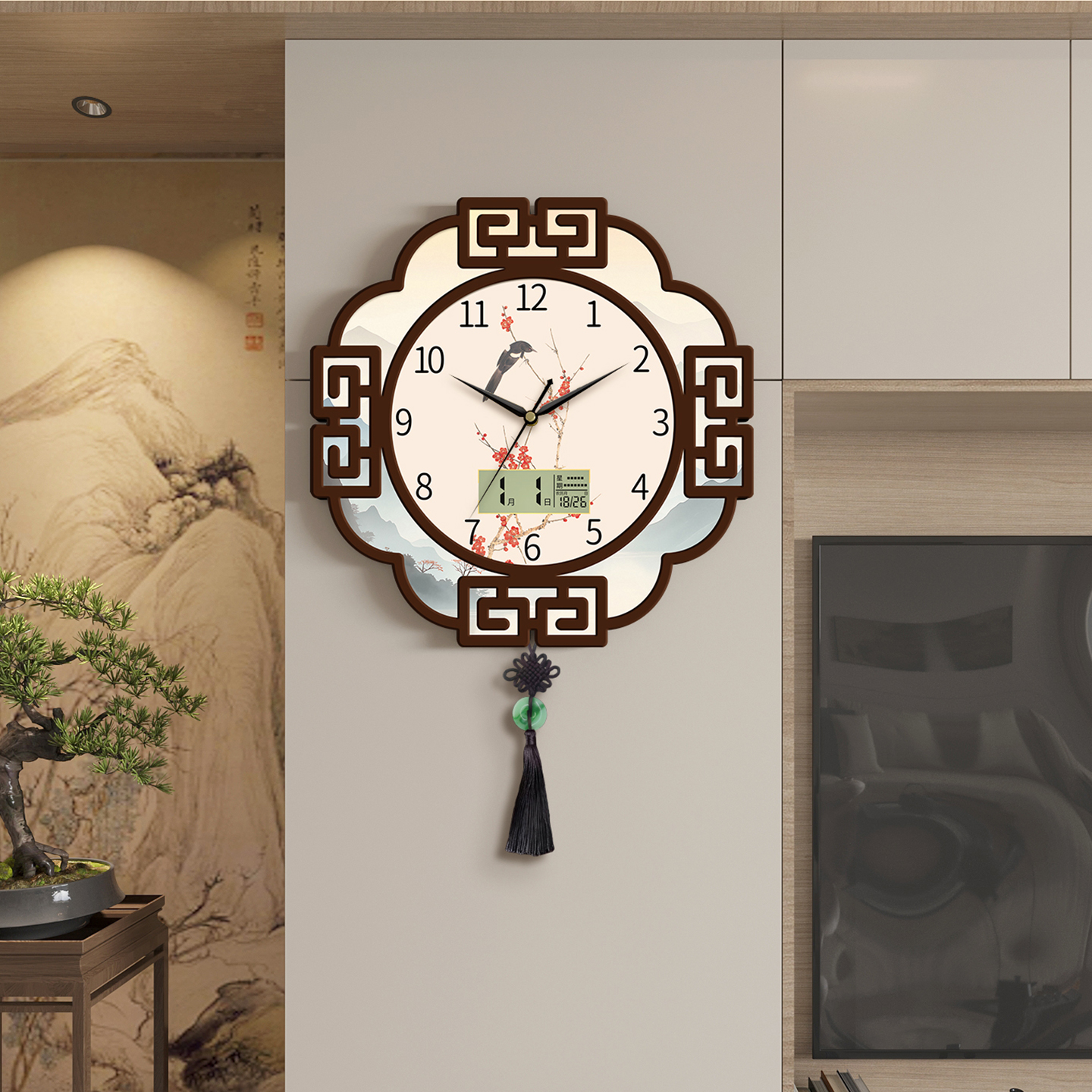 中国风钟表挂钟送中国结免打孔