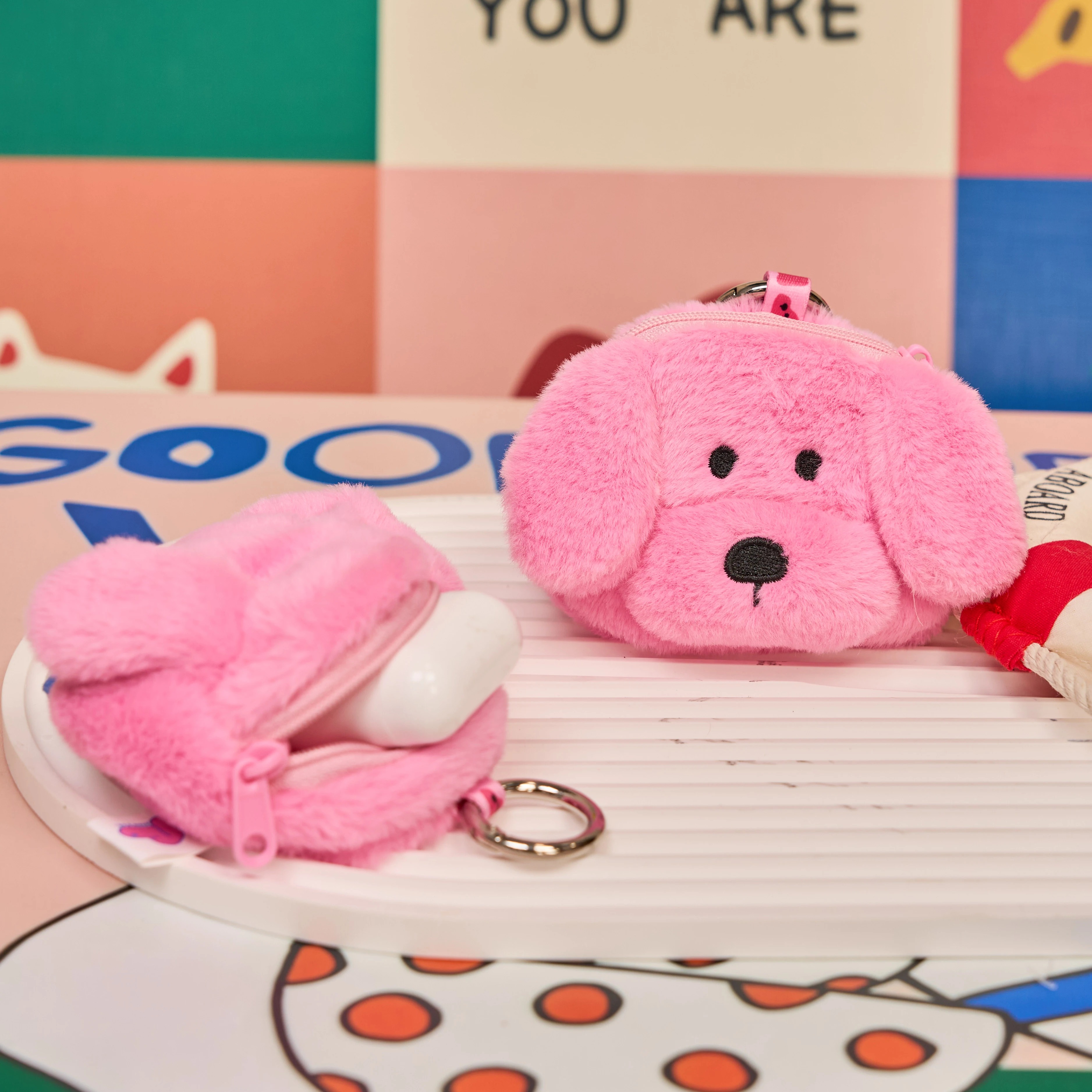 MYTIMELAB摩太潮玩粉狗耳机包挂件 原创可爱卡通女治愈萌系毛绒