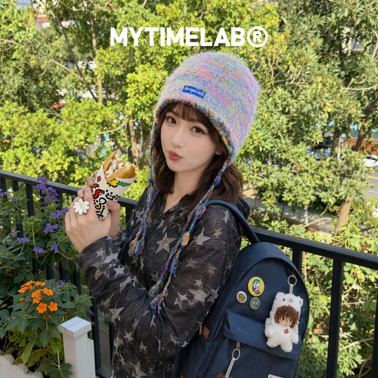 MYTIMELAB摩太潮玩ZOE嬉皮流苏护耳帽针织套头帽毛绒保暖秋冬季女