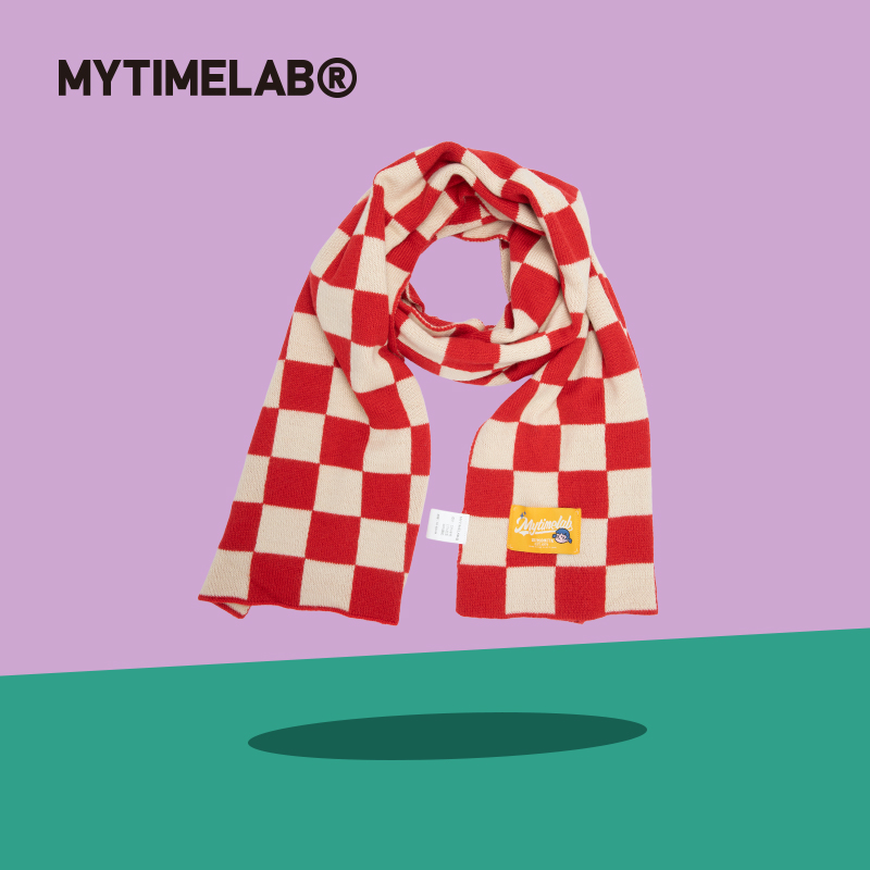 MYTIMELAB摩太潮玩菱格羊毛围巾针织秋冬围脖百搭格子女保暖