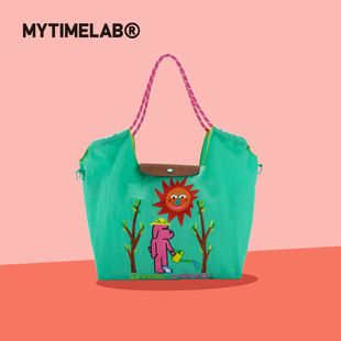 MYTIMELAB摩太潮玩单肩包 粉狗刺绣手提包女上班通勤大容量购物袋