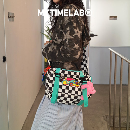 MYTIMELAB摩太潮玩欢乐时光格子包 单肩手提斜挎休闲大容量旅行包