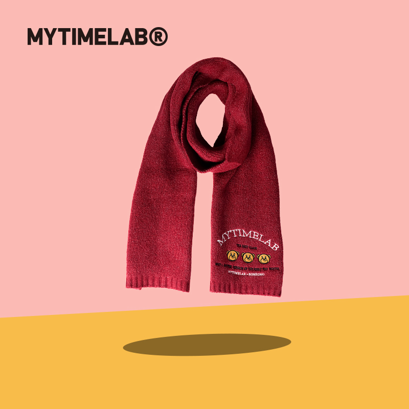 MYTIMELAB摩太潮玩MONITA冬日电波围巾冬季保暖男女纯色刺绣小熊