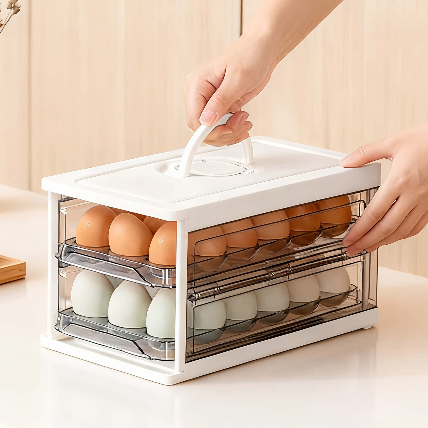 双层透明鸡蛋收纳盒手提保鲜盒