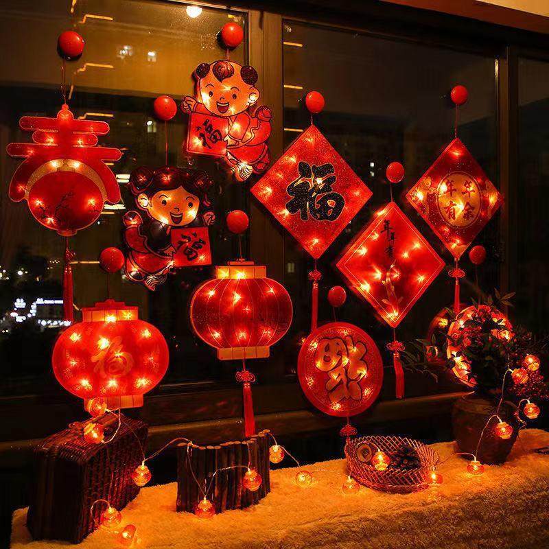 新年春节装饰吸盘灯家居橱窗吸盘灯过年挂件福字挂灯节日彩灯闪灯