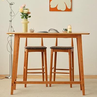 北欧简约原木风白橡木日式吧台桌家用隔断桌阳台桌全实木高脚桌子