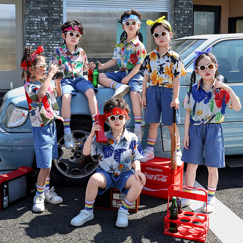 六一儿童港风演出服小学生啦啦队花衬衫幼儿园毕业拍照90年代复古