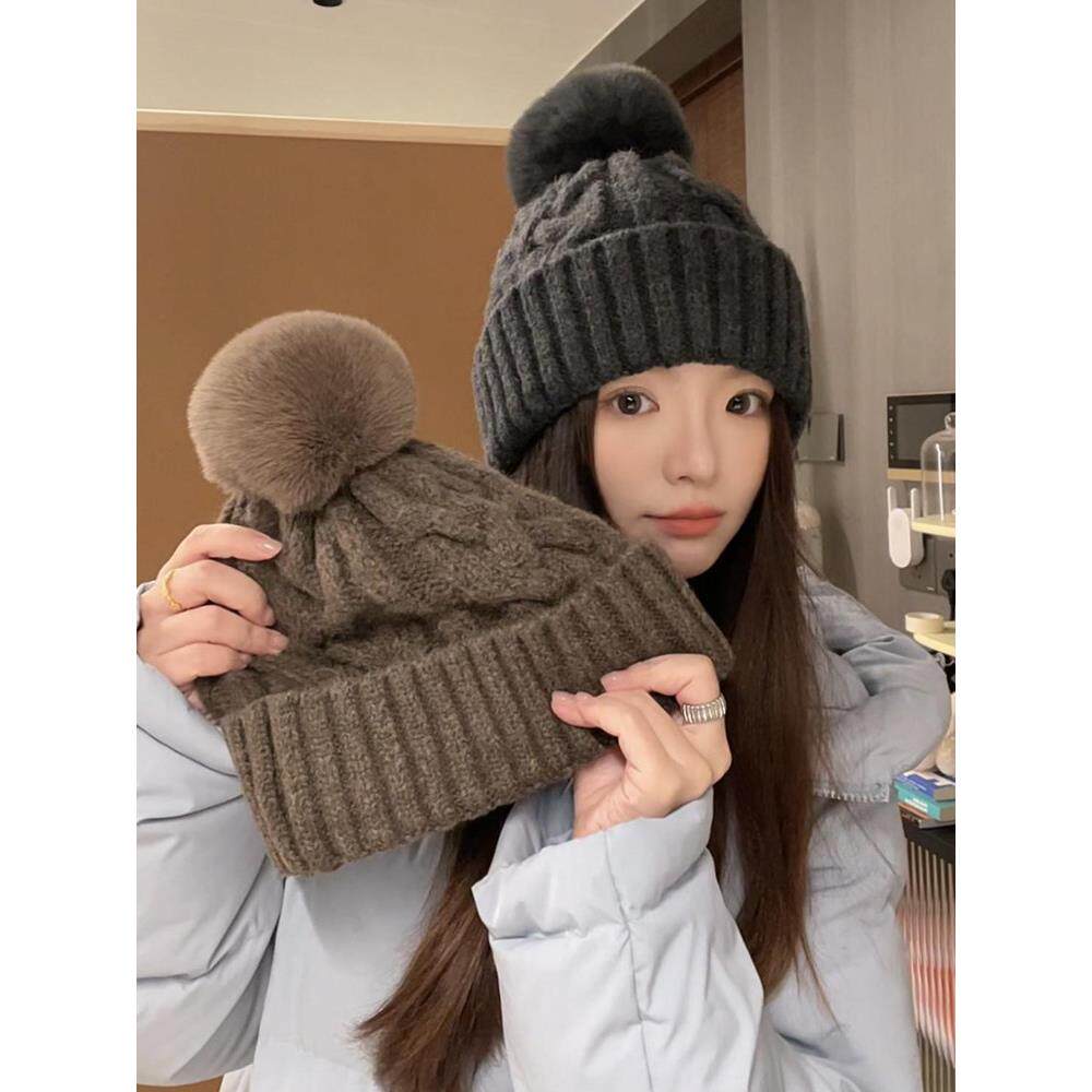 麻花毛线针织帽子女冬绒季保暖加CD24Z121加厚百搭头防帽风护耳包