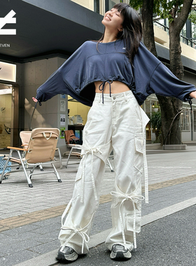 NOT EVEN秋冬2025新款日常出街纯棉白色蝴蝶结牛仔裤女阔腿裤显瘦