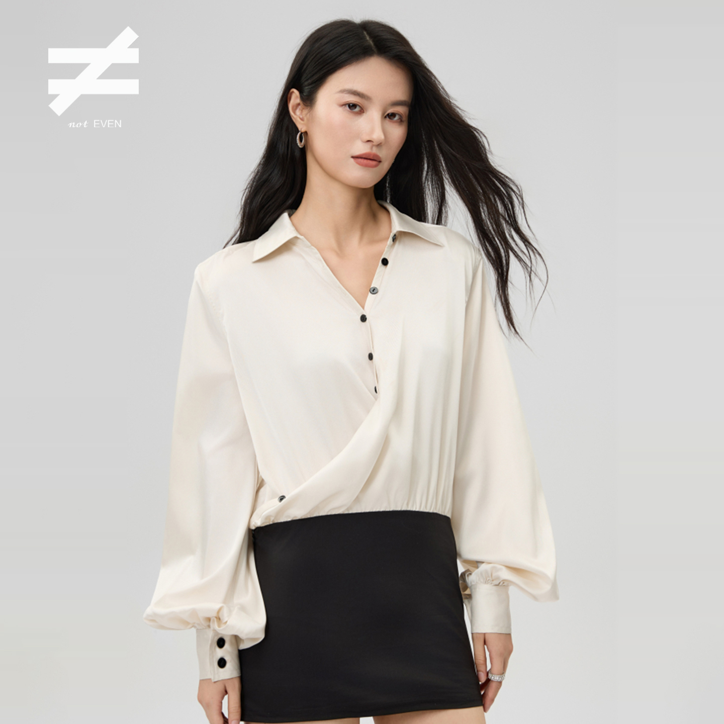 NotEVEN法式复古风黑白撞色衬衫
