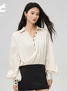 Not EVEN 法式复古风黑白撞色斜开衬衫上衣女2025新款轻奢高级感